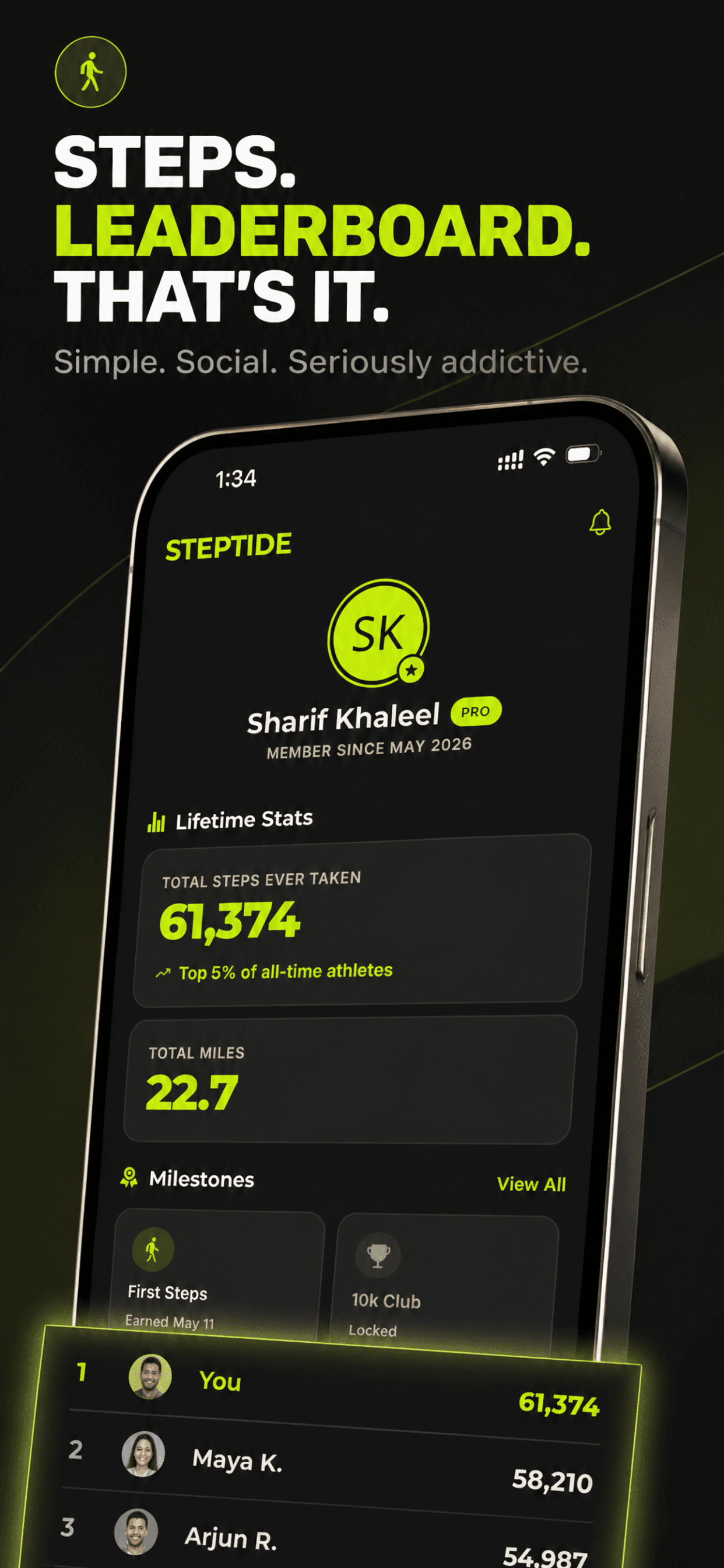 Steptide combined profile and leaderboard view
